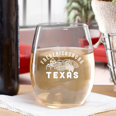 Stemless Fredericksburg Texas Wine Glass