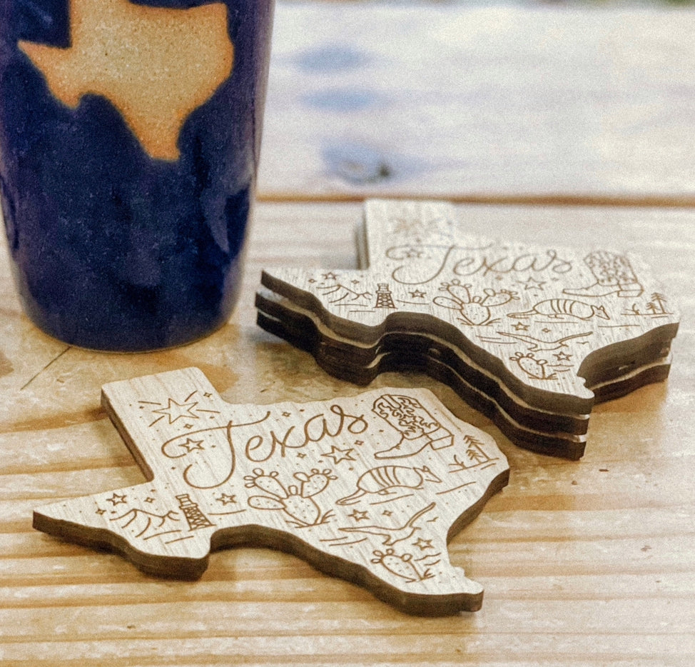 Wooden Around Texas Coaster Set