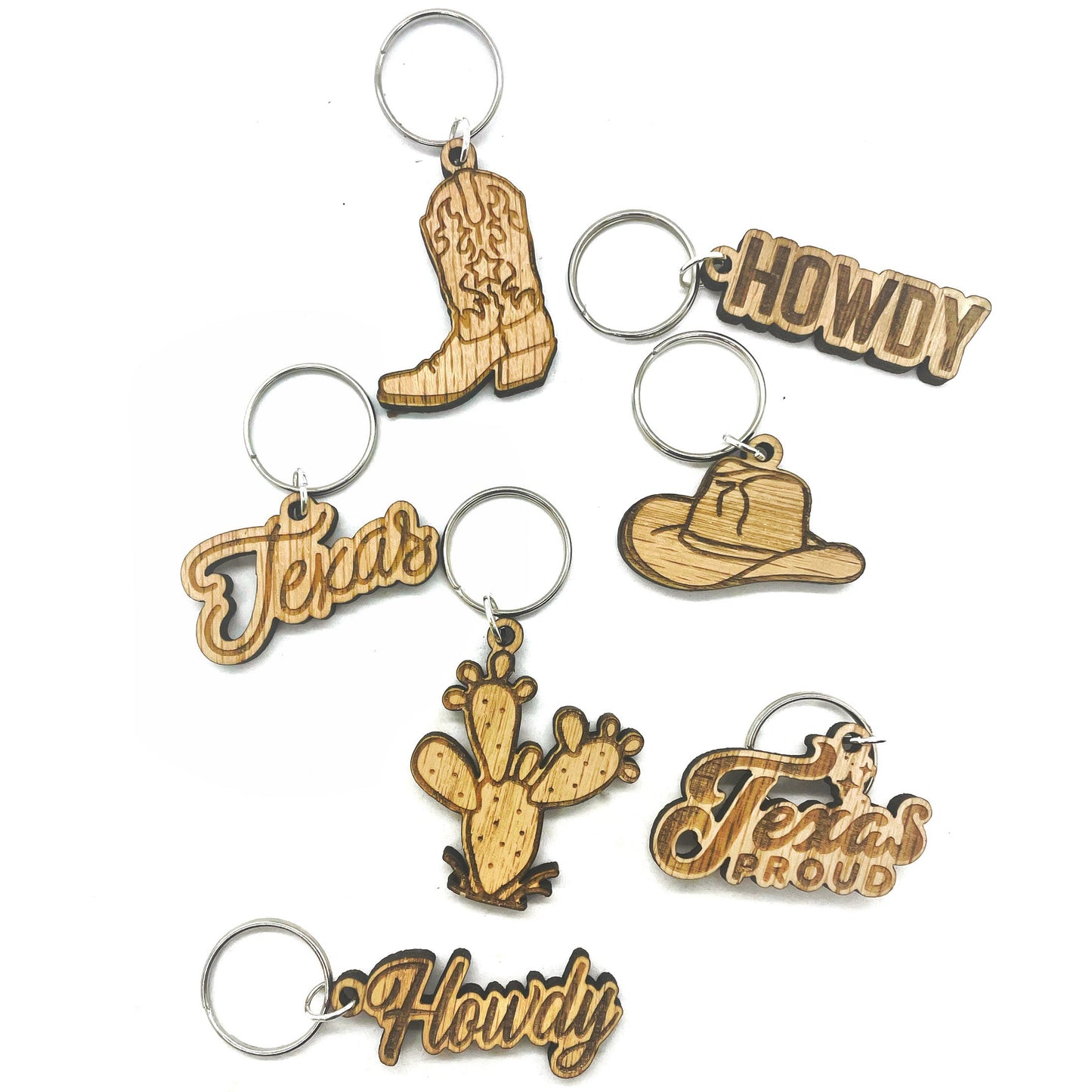 Wooden Texas Keychain Set