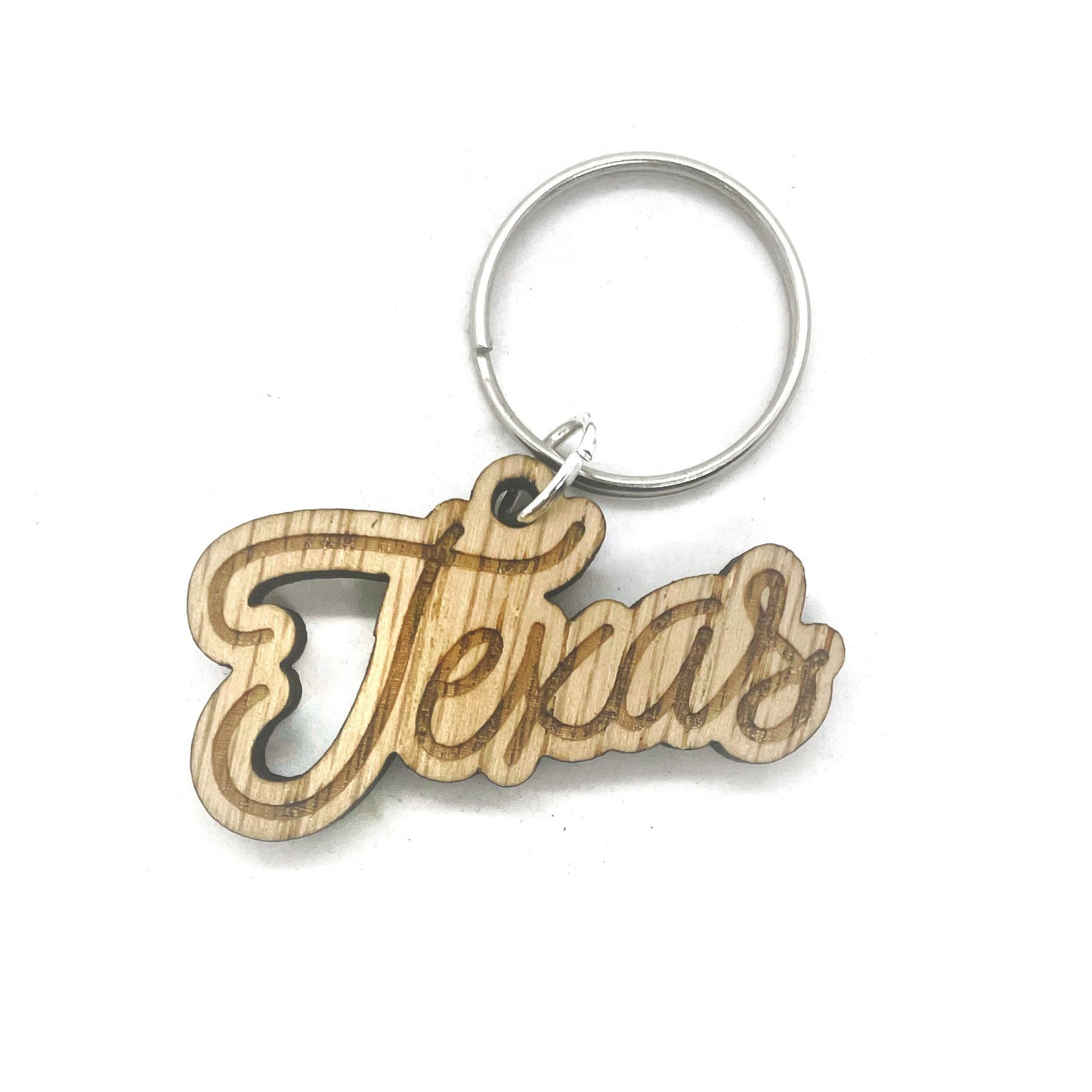 Wooden Texas Script Keychain