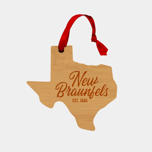 New Braunfels Wooden Ornament - Texas Shape