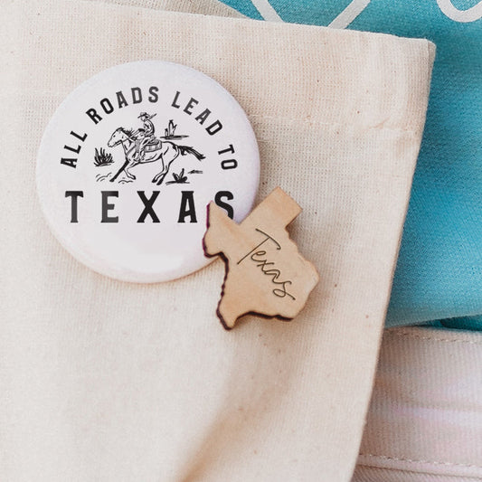 Texas Script Wooden Pin