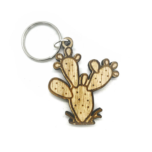 Wooden Cactus Keychain