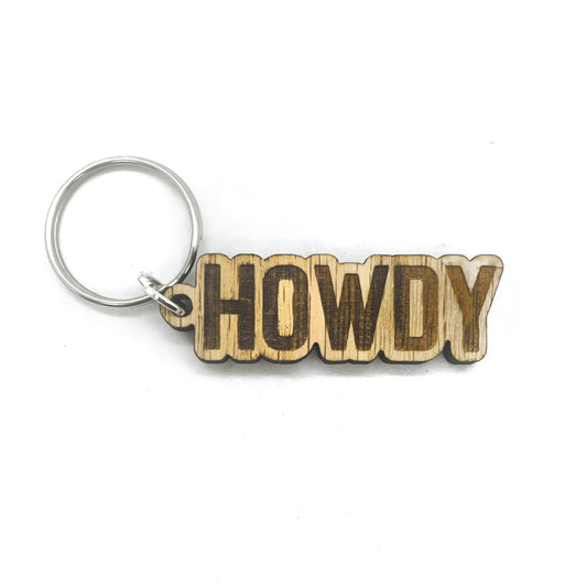 Wooden Howdy Bold Keychain